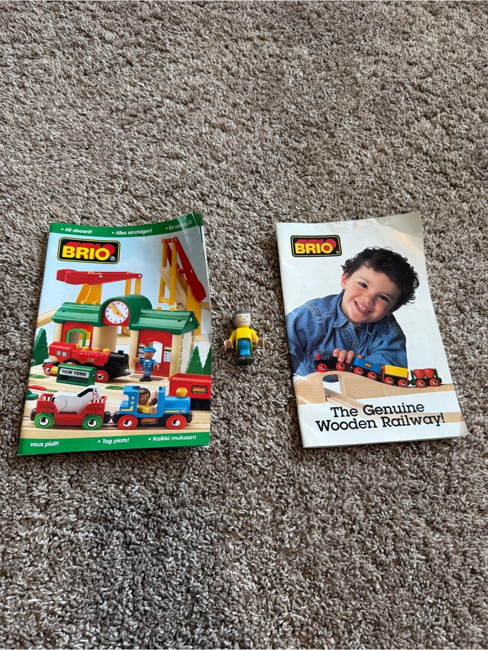 Brio Vintage 90's Train Set Catalogs and Male Figure Yellow & Blue Lot of 3